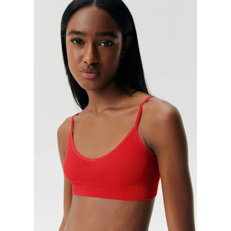 Top Básico Sem Costura Canelado - Vermelho XG