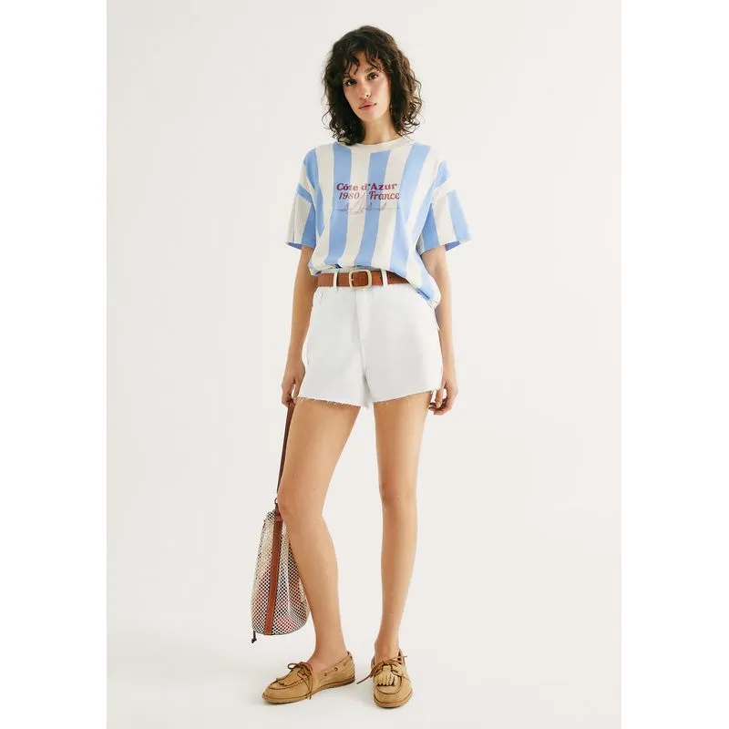 Shorts Feminino Cintura Média Em Sarja - Off white 040