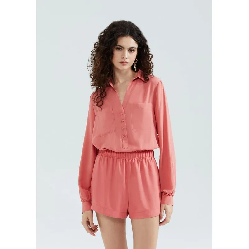 Shorts Feminino Cintura Alta Em Viscolinho - Rosa P
