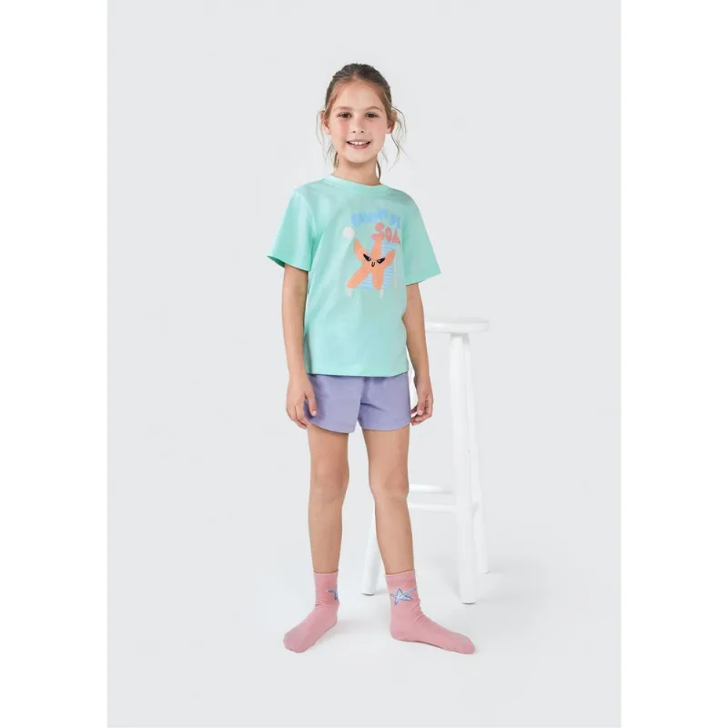 Pijama Infantil Menina Curto Com Estampa - Azul 014