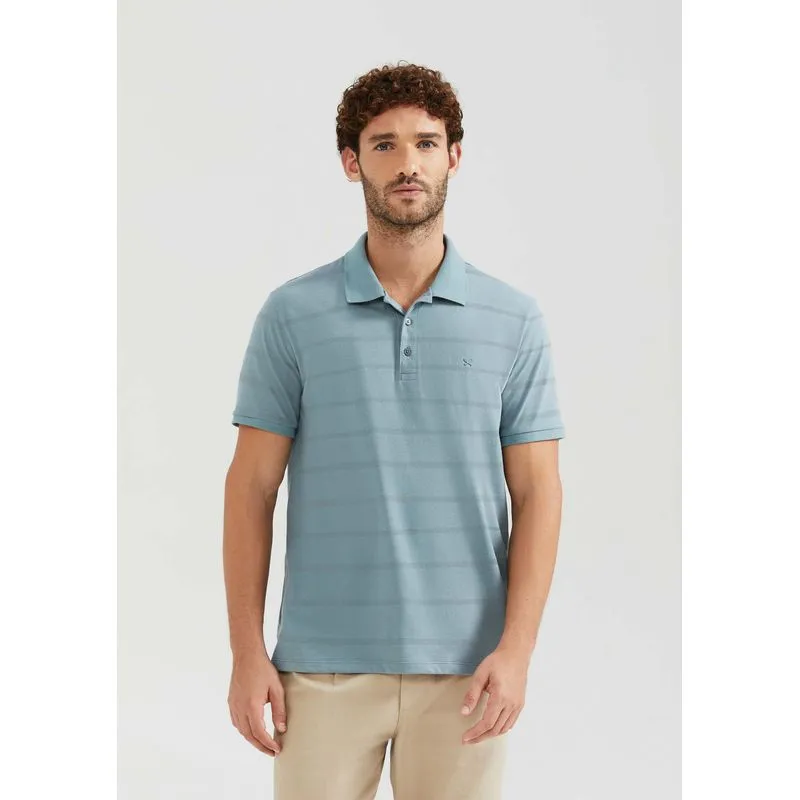 Camisa Polo Masculina Manga Curta Com Bordado - Azul M