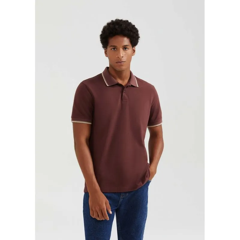Camisa Polo Masculina Manga Curta Com Retilínea - Vinho M