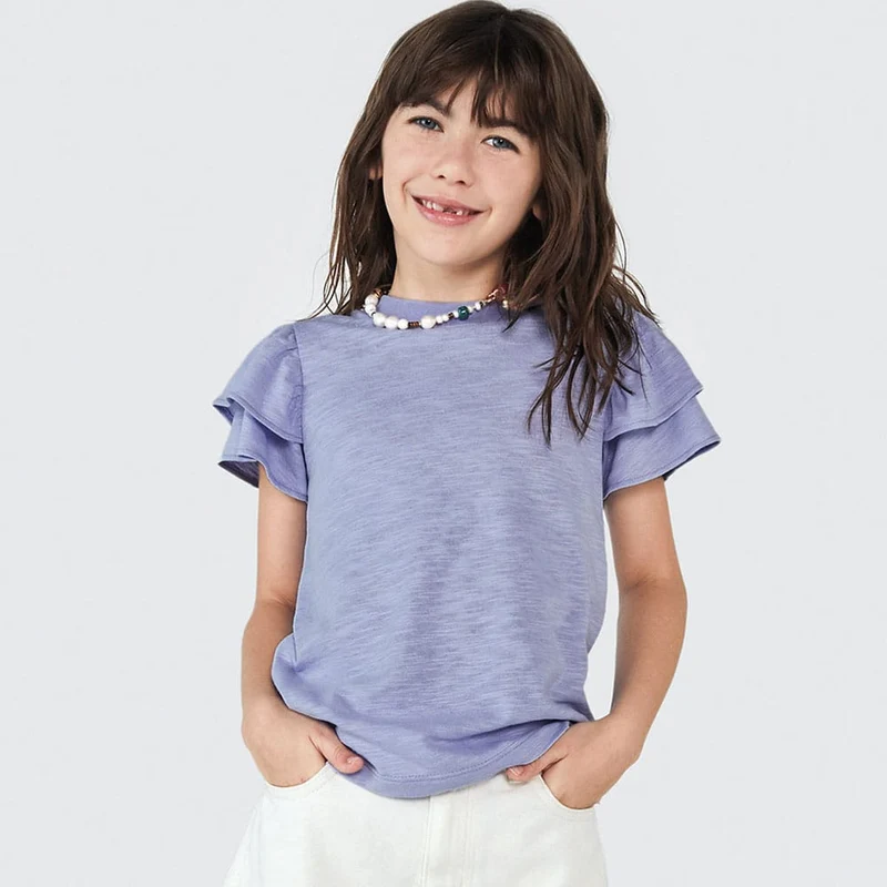 Blusa Lilás Manga Curta com Babado Hering Infantil - Feminino 14 / Menina
