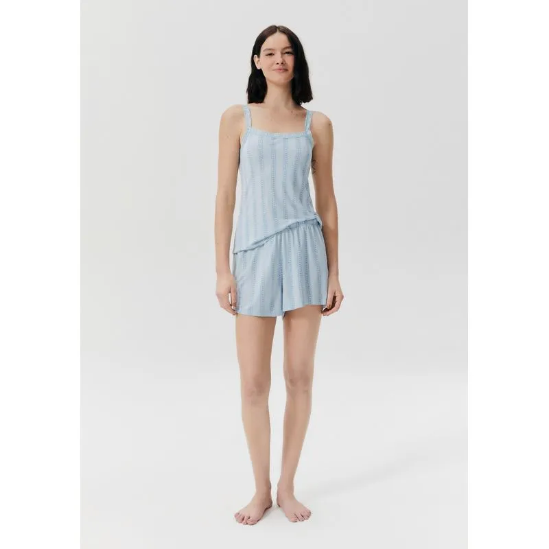 Pijama Curto Feminino Estampado - Azul M