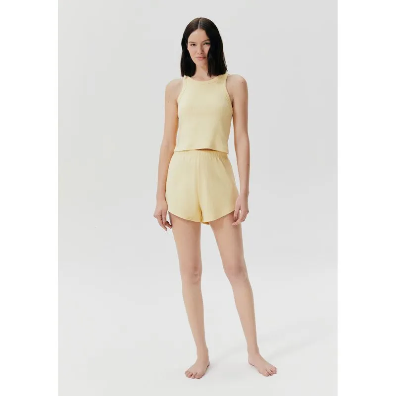 Pijama Curto Feminino Básico Em Ribana Canelada - Amarelo XG