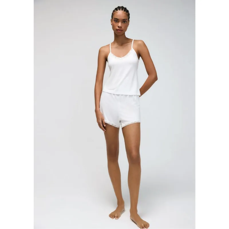 Pijama Curto Feminino Com Renda - Off white XP