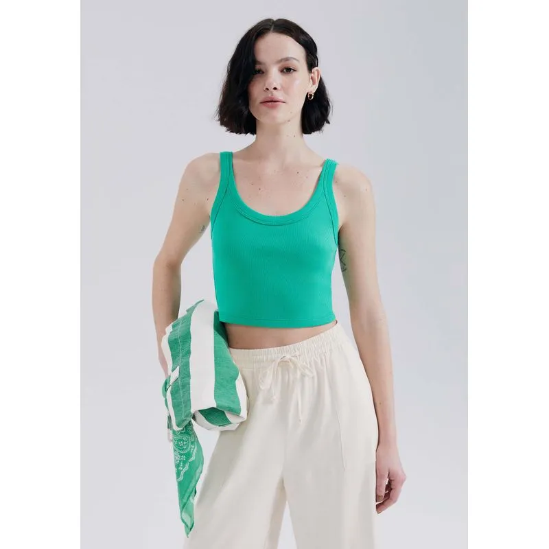 Regata Básica Feminina Cropped Em Ribana Canelada - Verde XXG