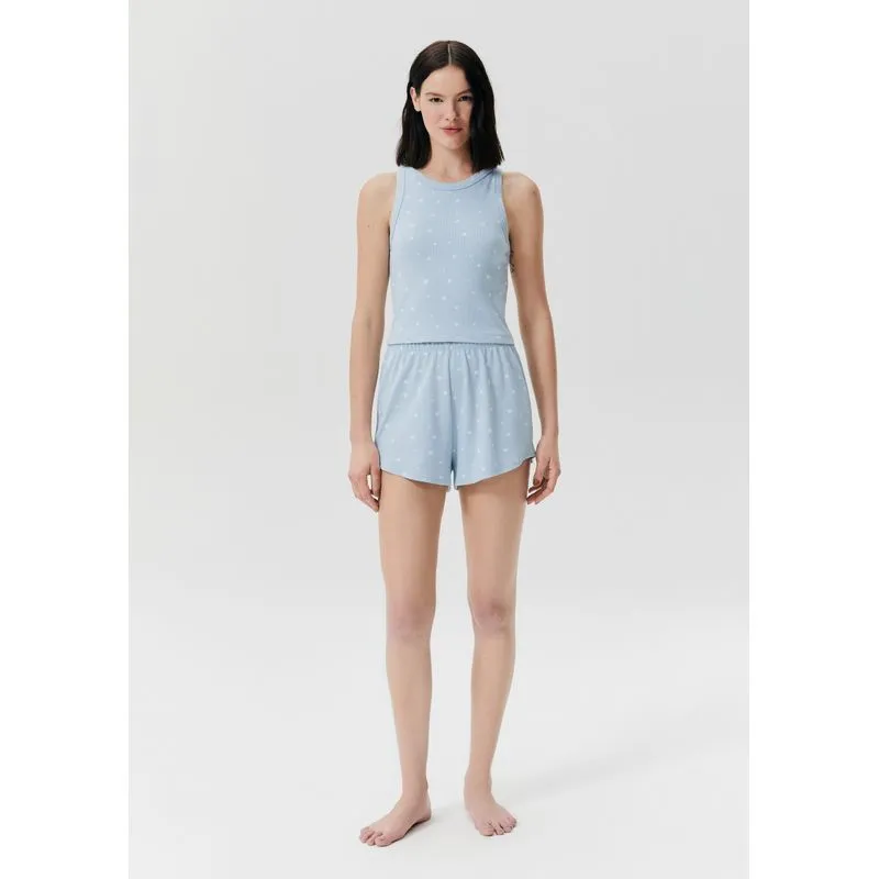 Pijama Curto Feminino Estampado Em Ribana - Azul M