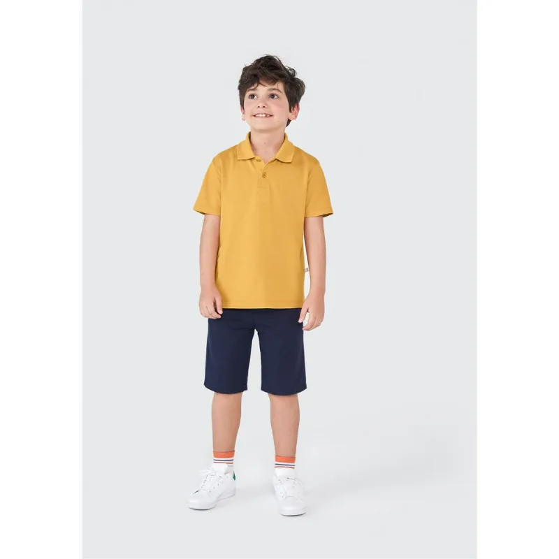 Camisa Básica Polo Infantil Menino Manga Curta Em Piquet - Amarelo 008