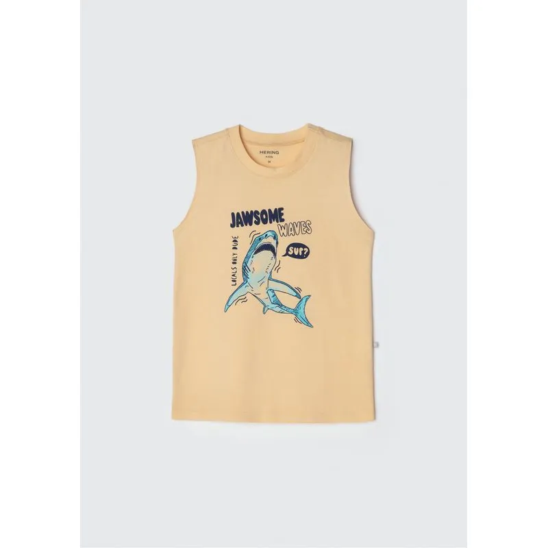 Regata Infantil Menino Em Malha De Algodão Com Estampa - Amarelo 012