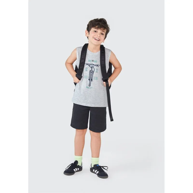 Regata Infantil Menino Em Malha De Algodão Com Estampa - Cinza 008