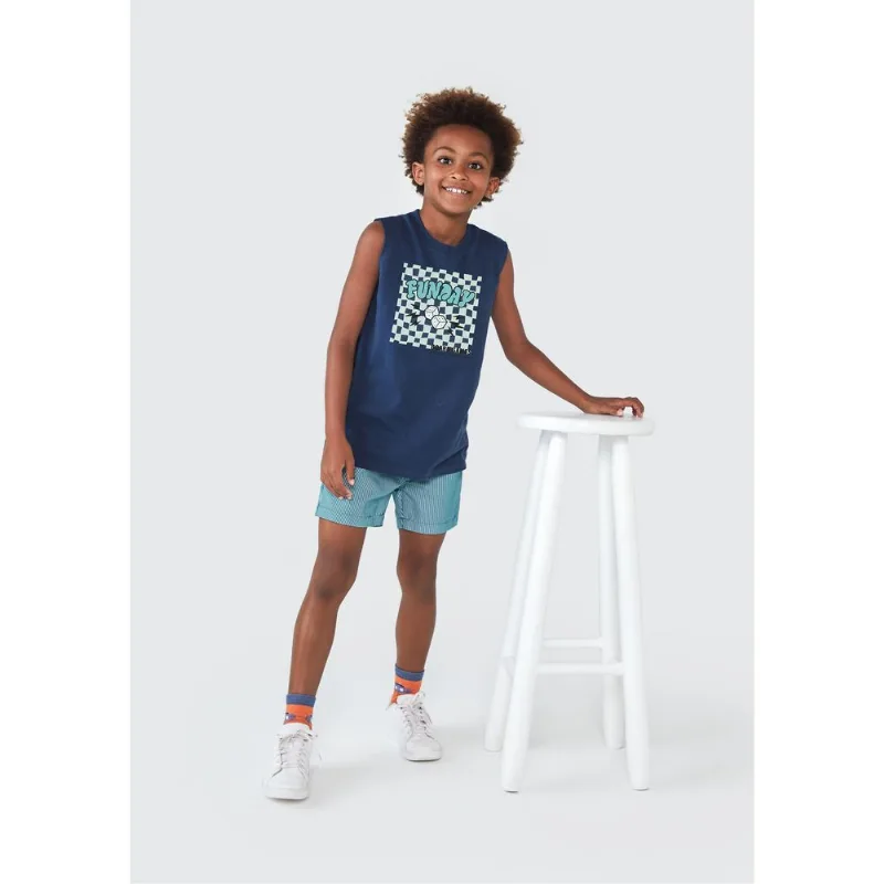 Regata Infantil Menino Em Malha De Algodão Com Estampa - Azul 010