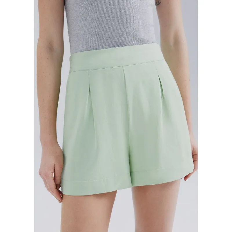 Shorts Feminino Cintura Alta Em Viscolinho - Verde XP