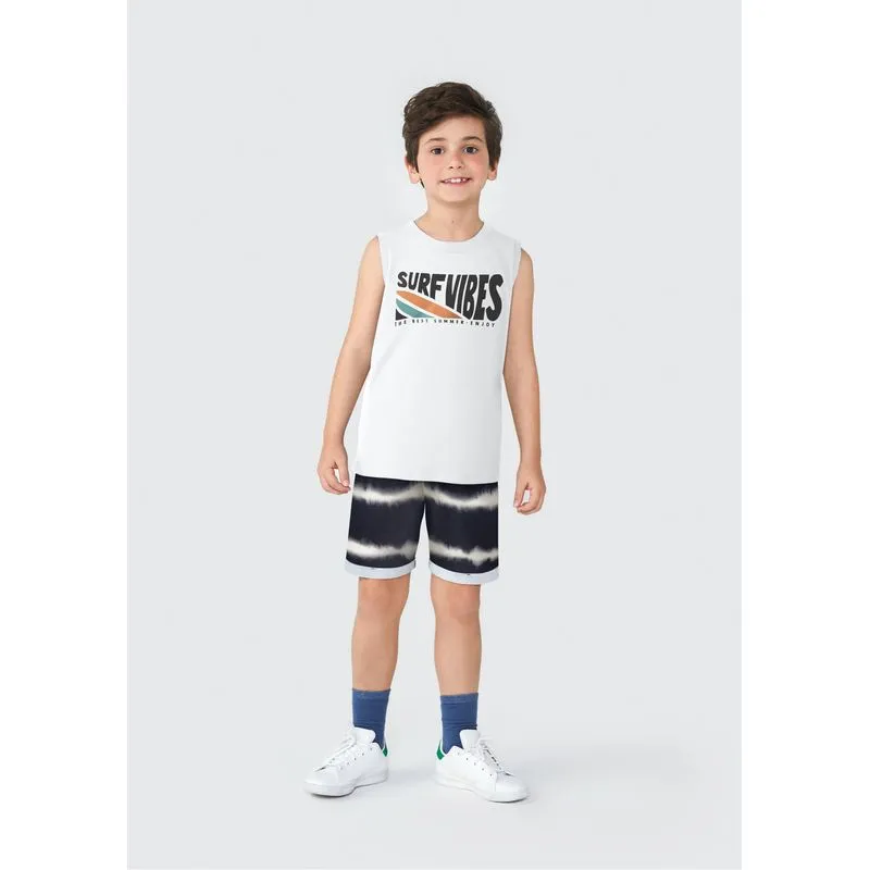 Conjunto Curto Infantil Menino Com Estampa - Off white 012