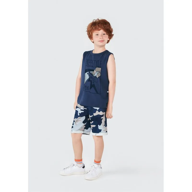 Conjunto Curto Infantil Menino Com Estampa - Azul 006
