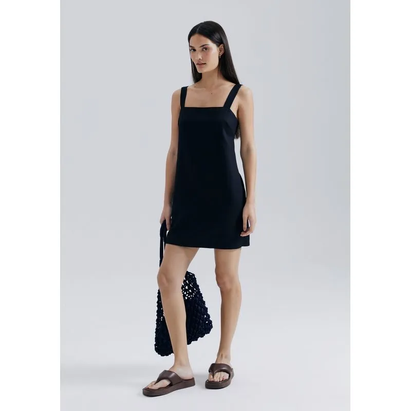Vestido Curto Em Viscose Creponada - Preto XP