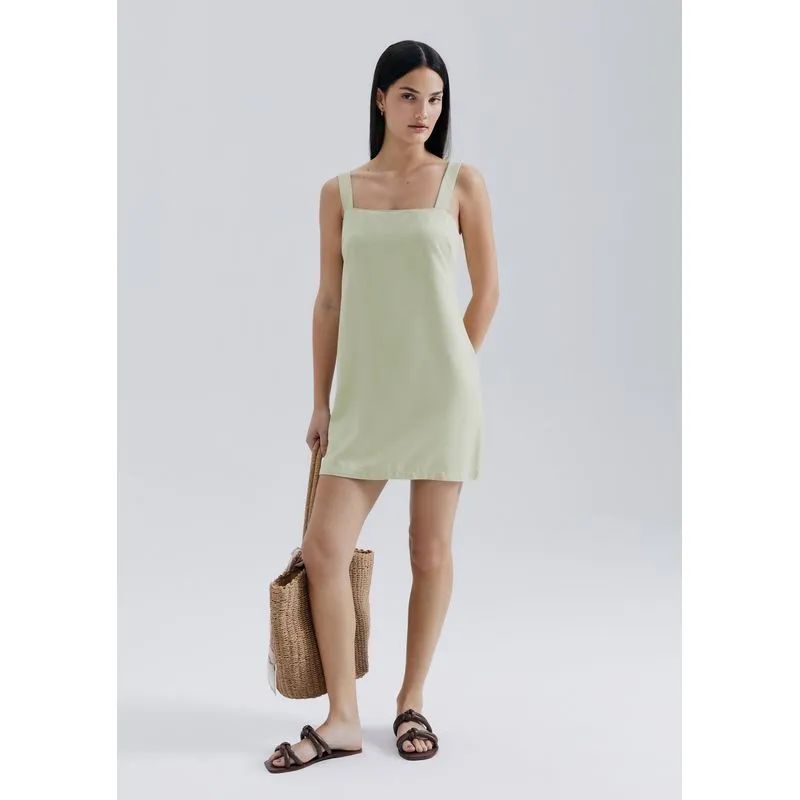 Vestido Curto Em Viscose Creponada - Verde P