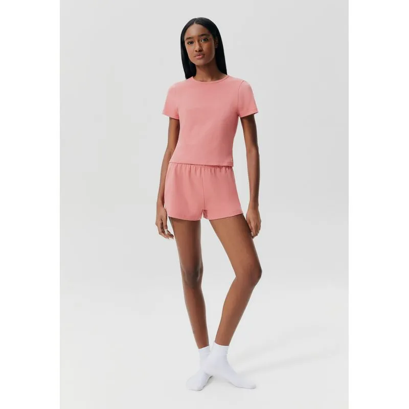 Pijama Curto Feminino Em Ribana Canelada - Vermelho P