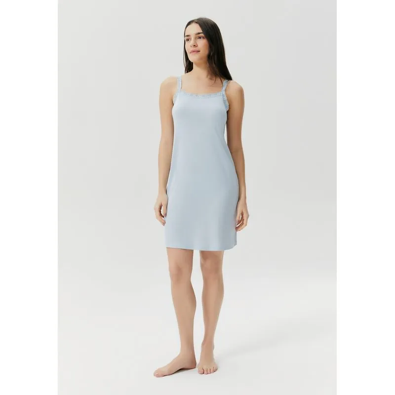 Camisola Alças Finas Com Renda - Azul XG