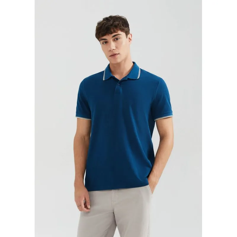 Camisa Polo Básica Masculina Manga Curta Em Piquet - Azul XXG