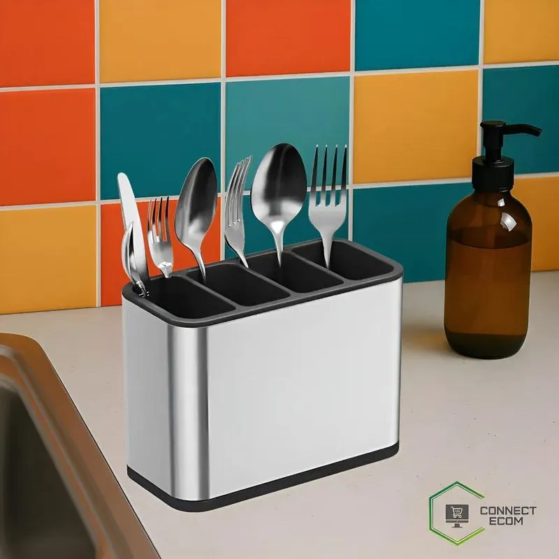 Escorredor De Talheres Porta Talheres 4 Divisórias Inox - Aç