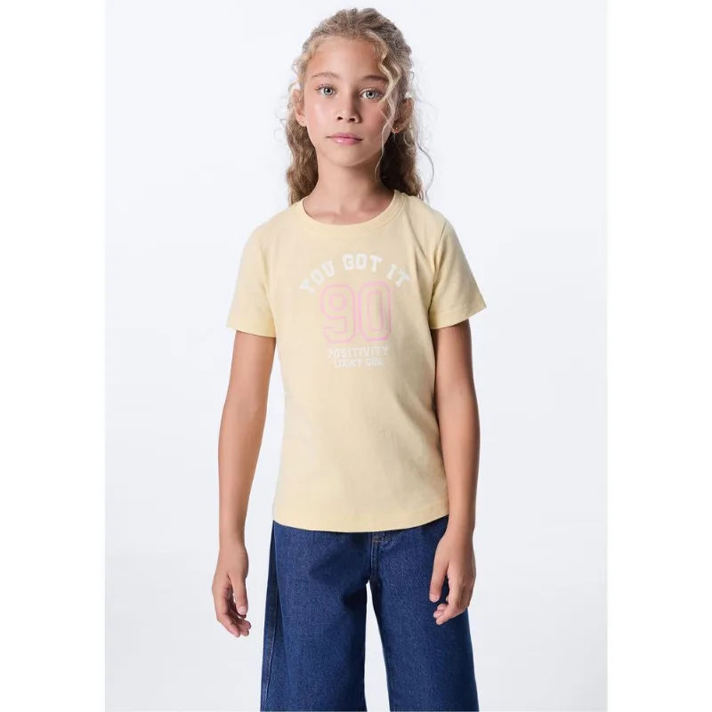 Blusa Infantil Menina Manga Curta Com Estampa - Amarelo 010