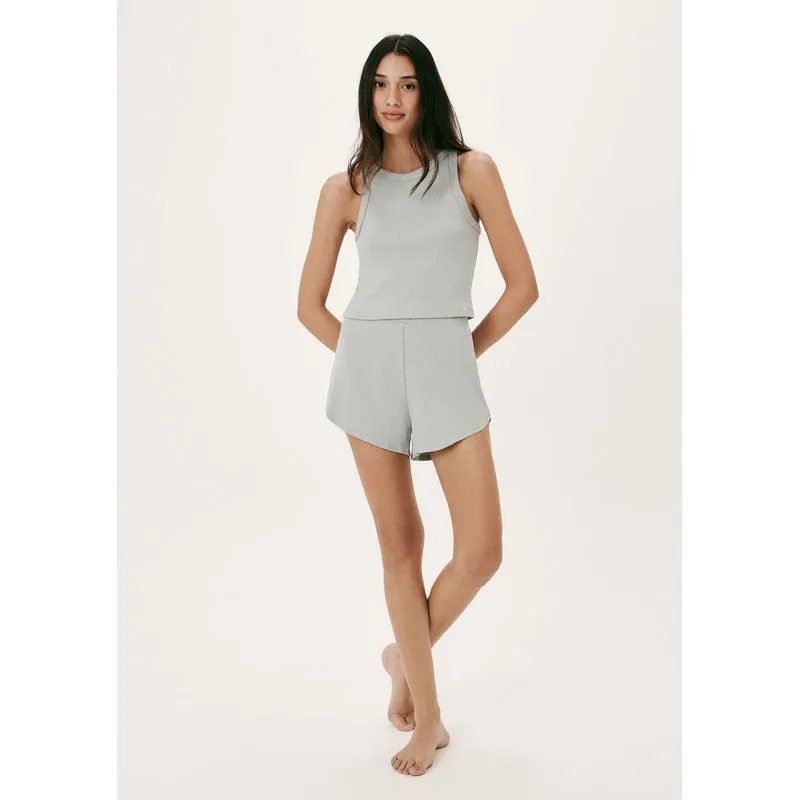 Pijama Curto Feminino Básico Em Ribana Canelada - Azul G