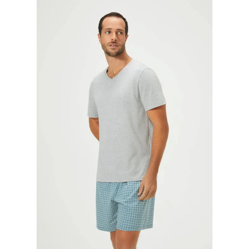 Pijama Curto Masculino Com Samba Canção - Azul G