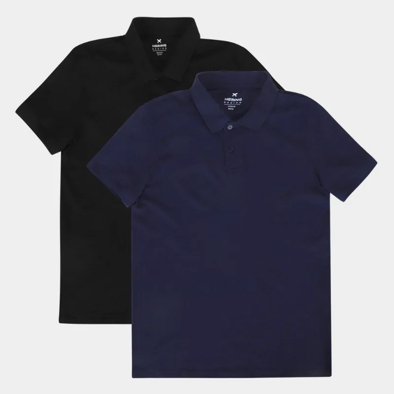 Kit Camisa Polo Hering 2 Peças Masculino - Masculino - Azul Turquesa+Preto