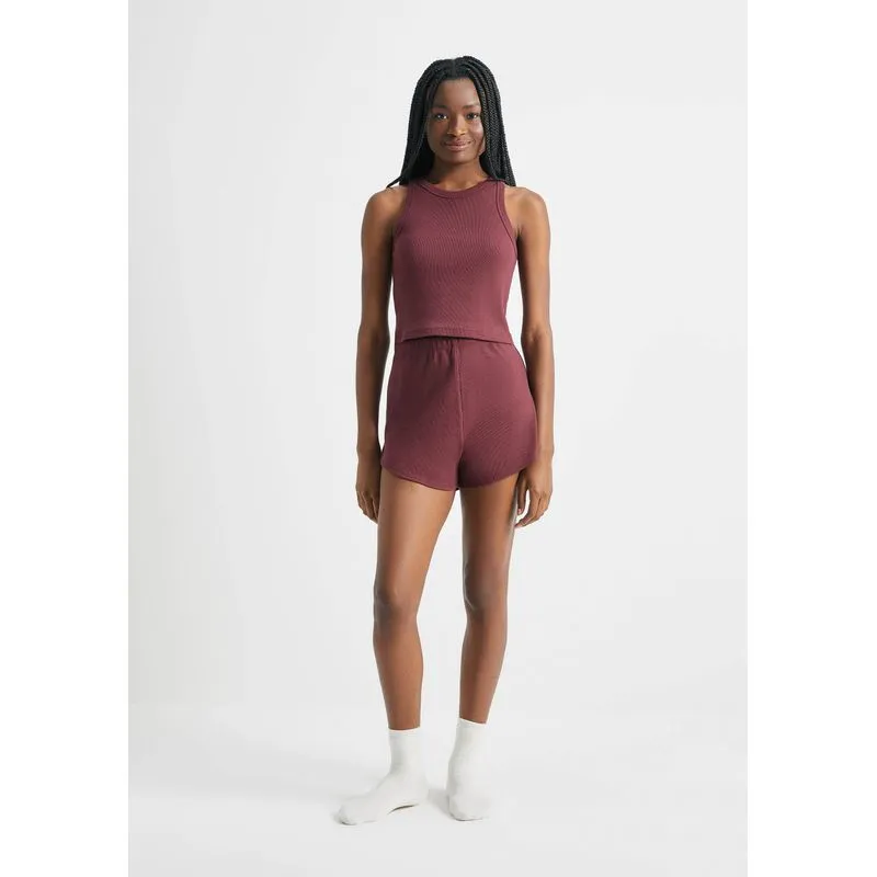 Pijama Curto Feminino Básico Em Ribana Canelada - Vinho XG