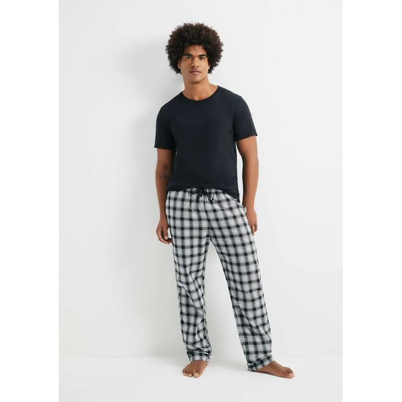 Pijama Longo Masculino Estampado - Preto XG