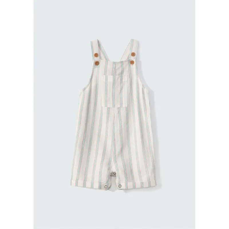 Jardineira Bebê Menino Listrada - Off white 12M