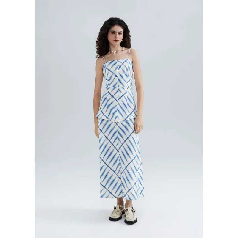 Vestido Midi Estampado Em Viscolinho - Azul G