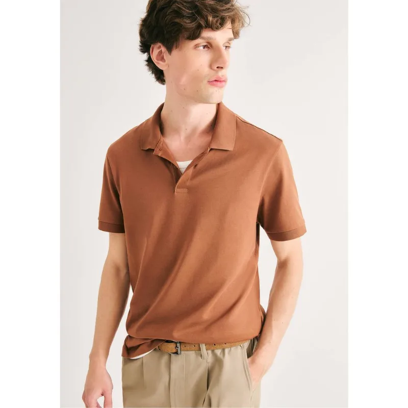 Camisa Polo Básica Masculina Manga Curta Pima - Marrom XXG