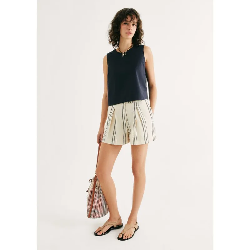 Shorts Feminino Em Alfaiataria Com Linho - Marrom 046