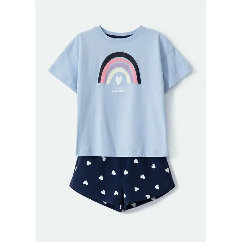 Conjunto Infantil Menina Curto Estampado - Azul 008