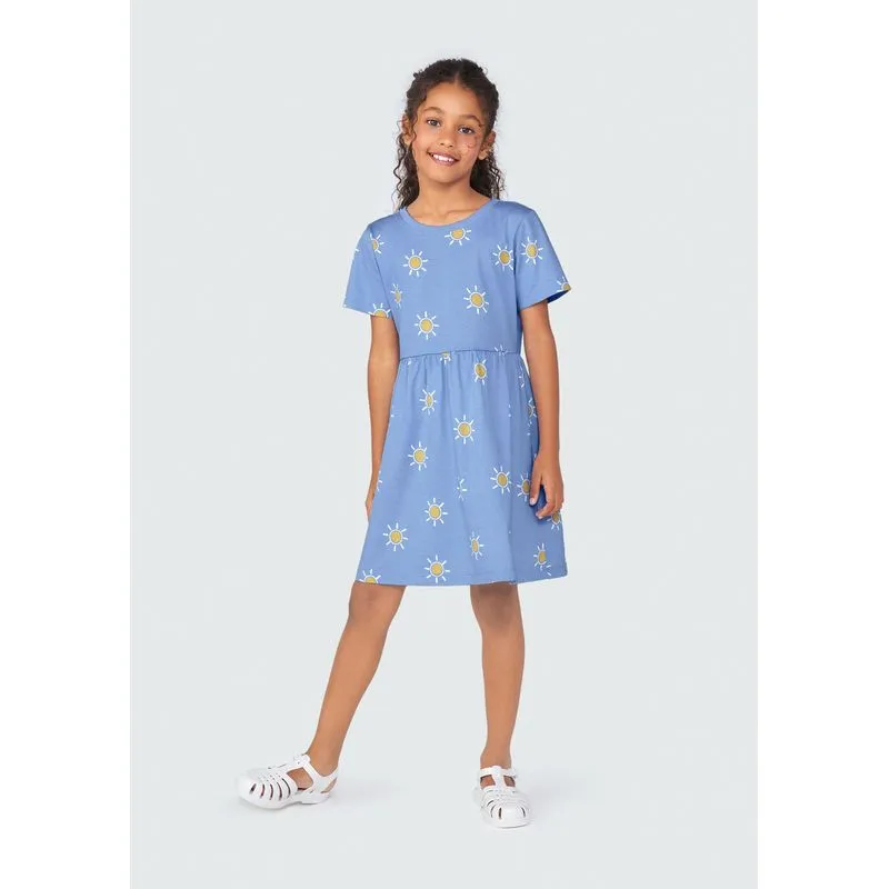 Vestido Curto Infantil Rodado - Azul 012