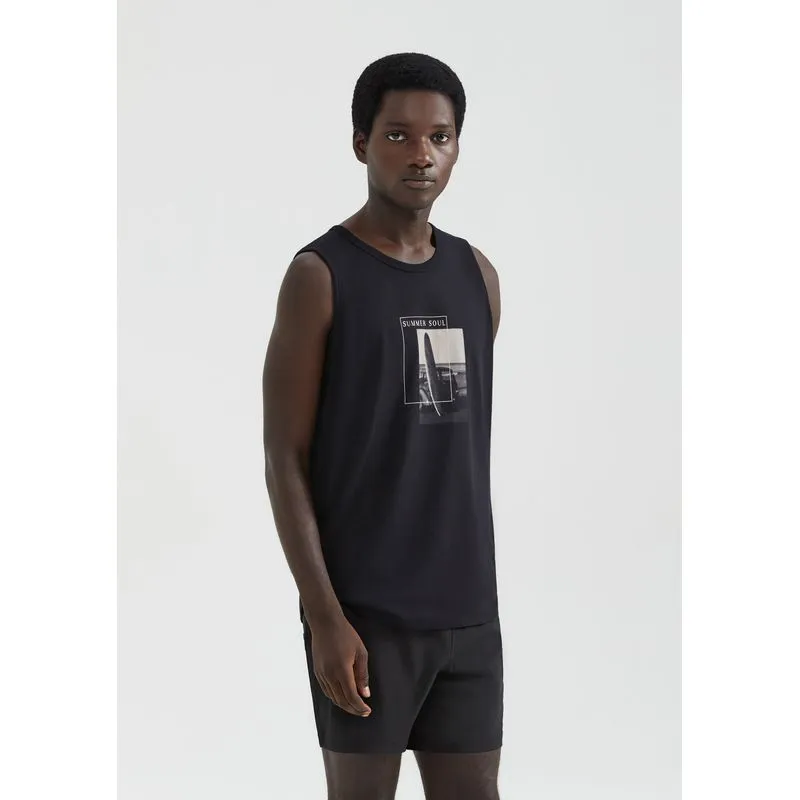 Regata Básica Masculina Regular Com Estampa - Preto G