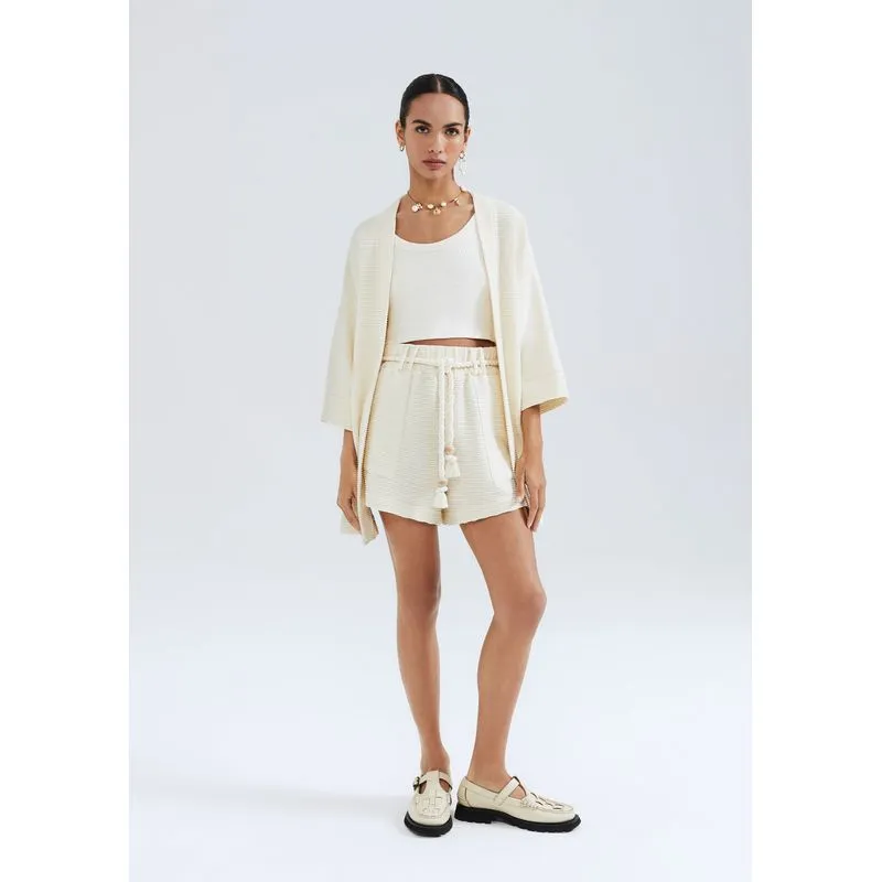 Shorts Feminino Texturizado Com Amarração - Creme XG