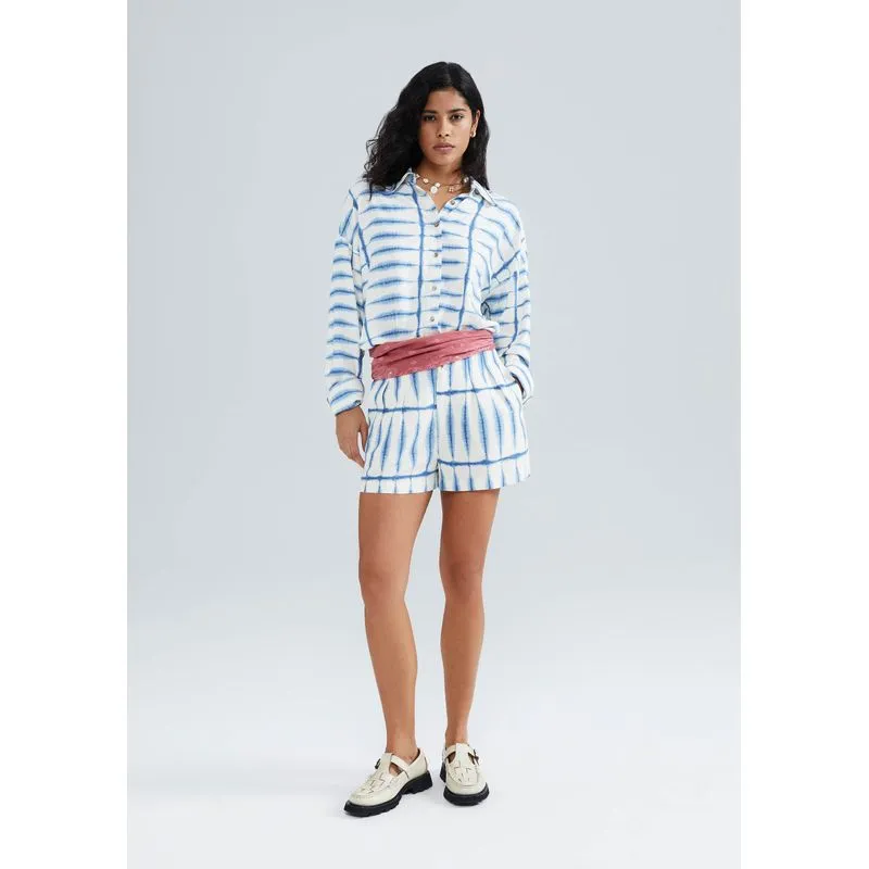 Shorts Feminino Estampado Em Viscolinho - Azul 038
