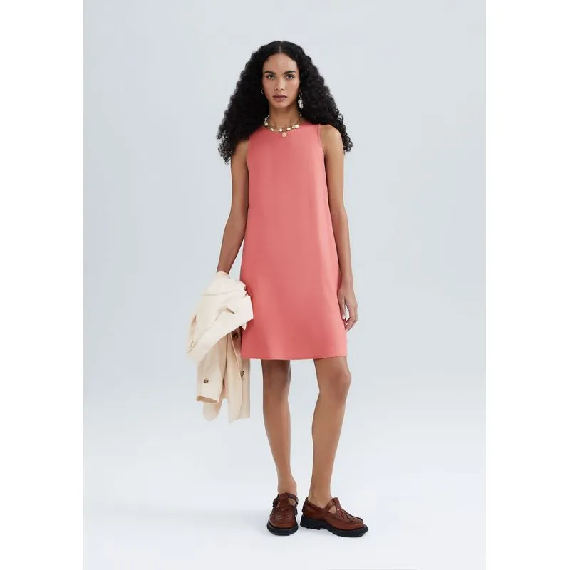 Vestido Básico Curto Trapézio Em Viscose - Rosa P