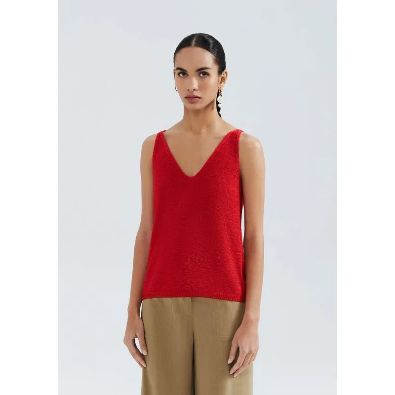 Regata Feminina Decote V Em Tricô - Vermelho P