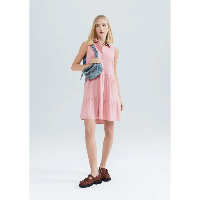 Vestido Curto Evasê Com Linho - Rosa M