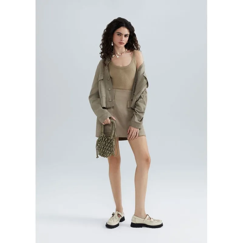 Regata Básica Feminina Slim Rib - Caqui XG