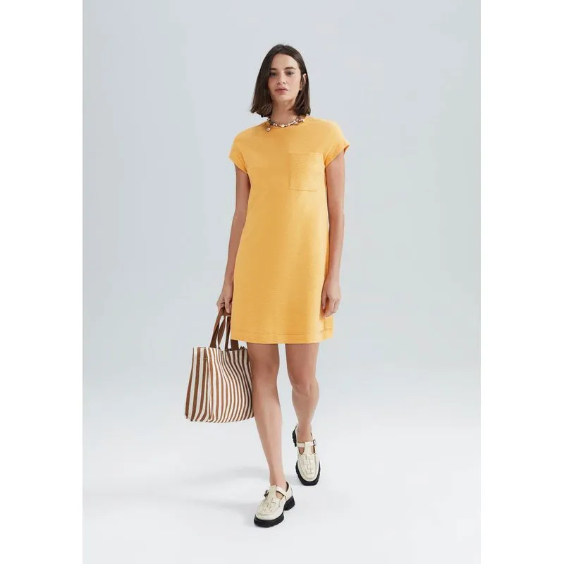 Vestido Básico Curto Texturizado Com Bolso - Laranja P