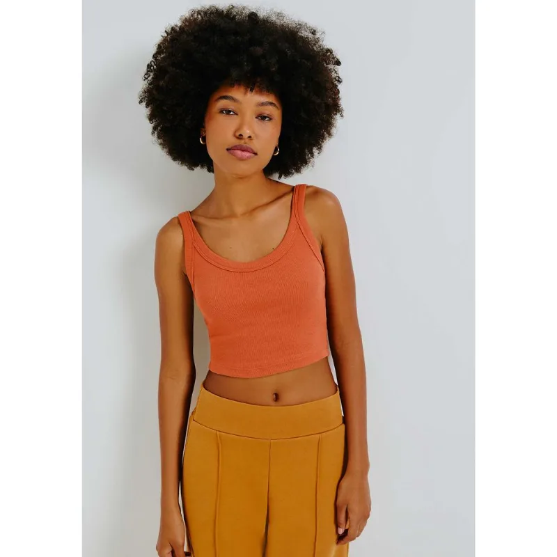 Regata Básica Feminina Cropped Em Ribana Canelada - Laranja M
