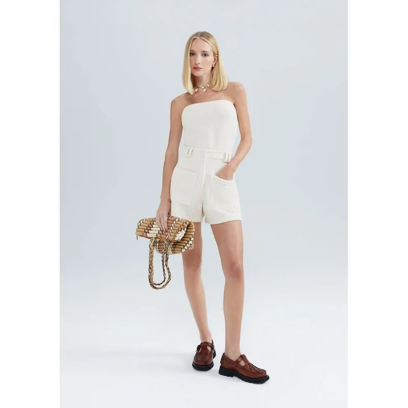 Shorts Feminino Texturizado Com Bolsos - Off white M
