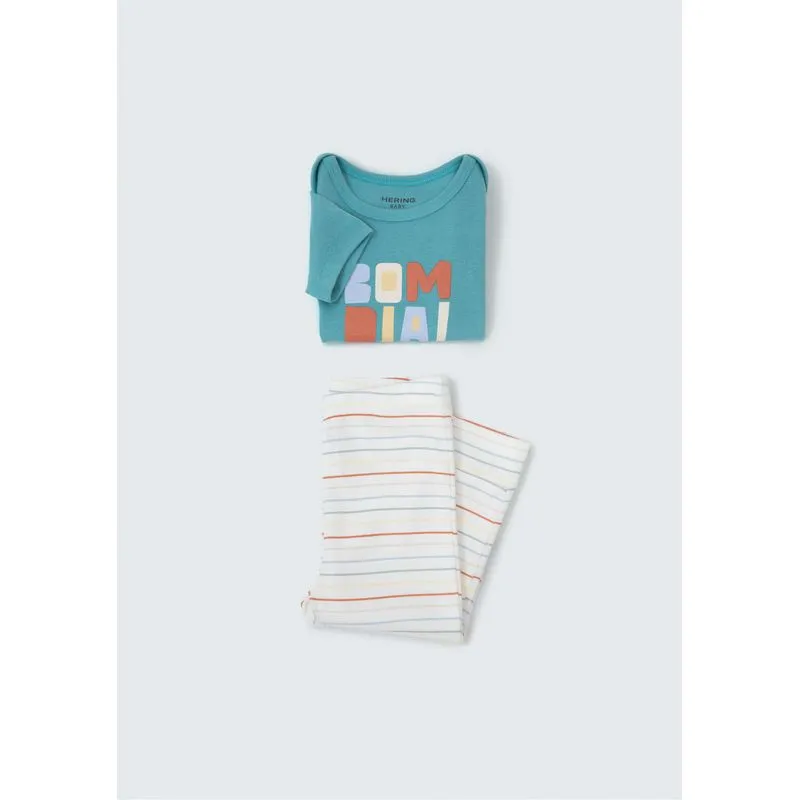 Conjunto Bebê Menino Em Ribana Com Body e Calça - Azul 09M