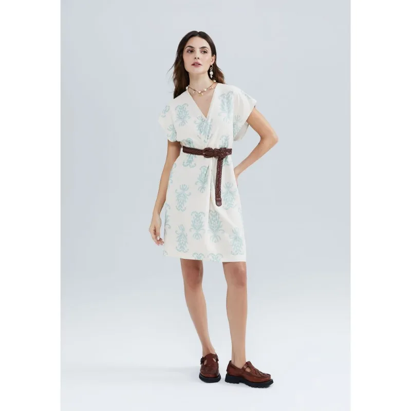Vestido Curto Estampado Em Viscolinho - Off white M