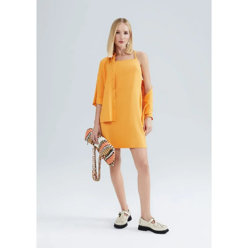 Vestido Curto Alças Finas Em Viscolinho - Laranja XG